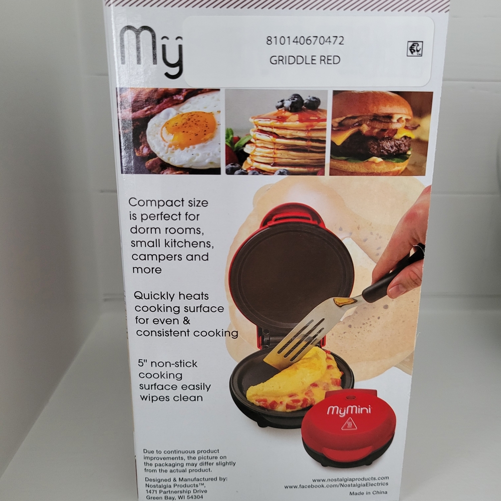 NEW MyMini Red Mini Griddle - Compact Non-Stick Cooker - Picture 2 of 2